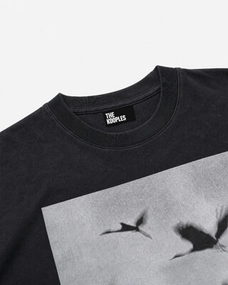 Black T-shirt with screen-printed birds