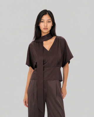Top with a brown satin cravat
