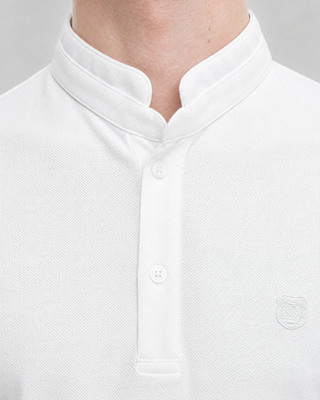 White polo shirt with a stand-up collar