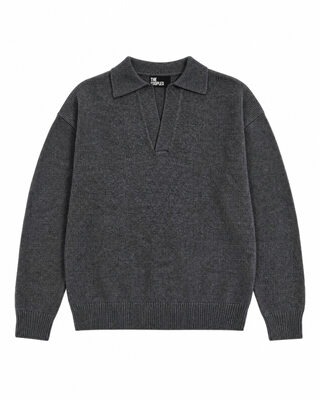 Gray wool polo-neck sweater