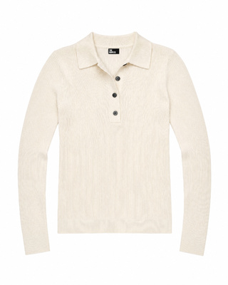 Ecru Merino Wool Polo-Neck Sweater