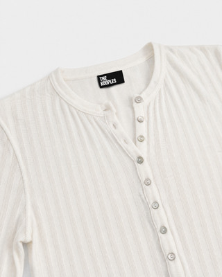 Ecru cotton long-sleeve top