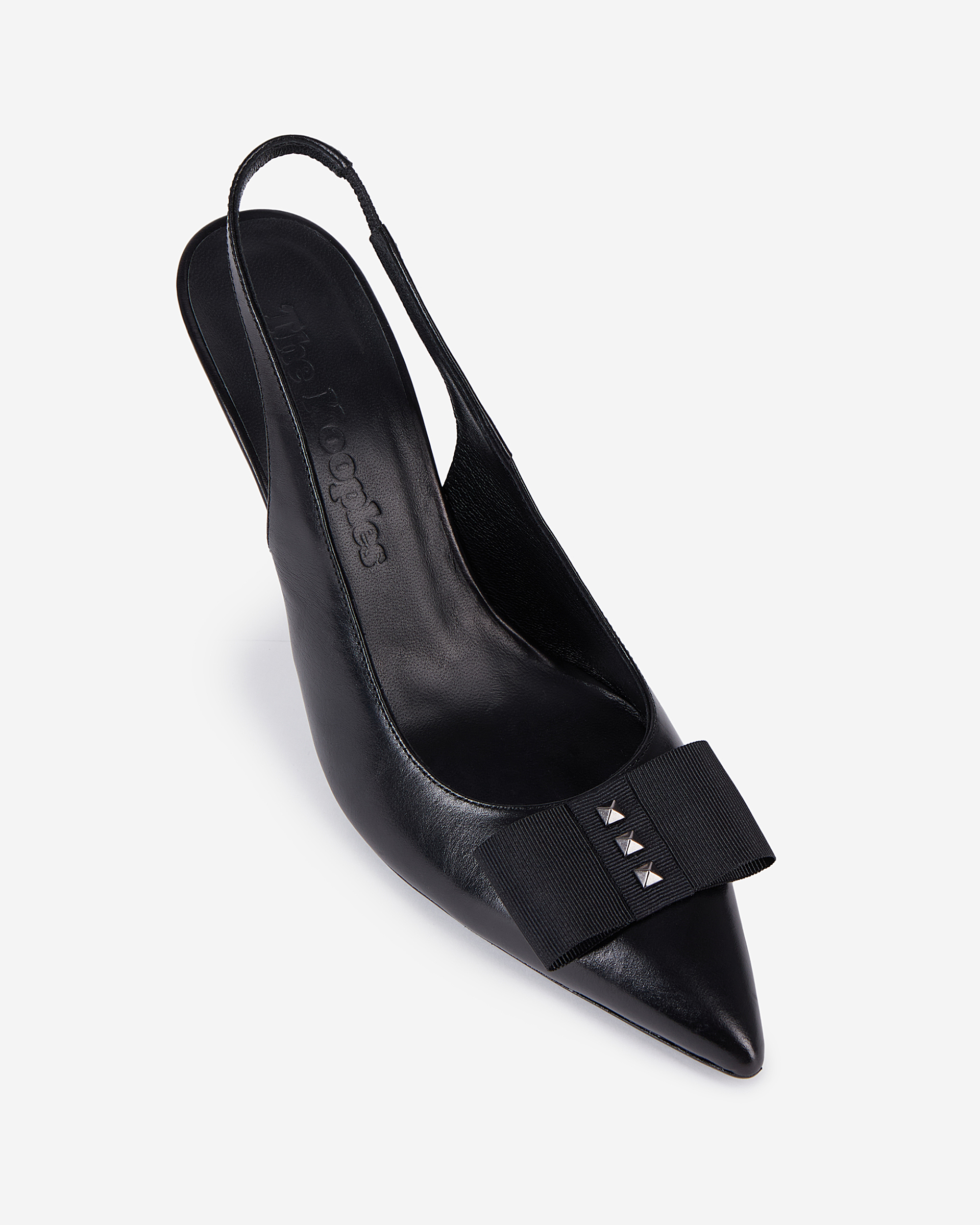 Black leather slingback pumps