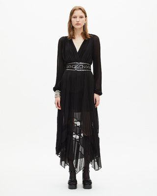 Long black pleated dress