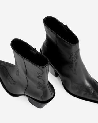 Black leather heeled ankle boots