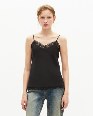 Silk camisole with black lace