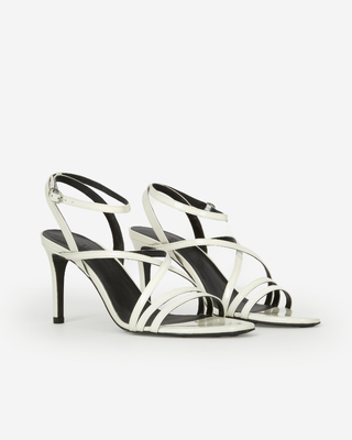 White patent leather heeled sandals