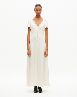 Long silk dress with ecru lace