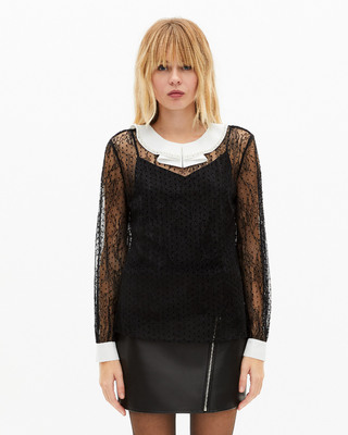 Plumetis lace top with black rhinestones