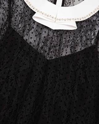 Plumetis lace top with black rhinestones