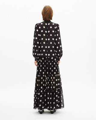 Black silk blend polka dot print top