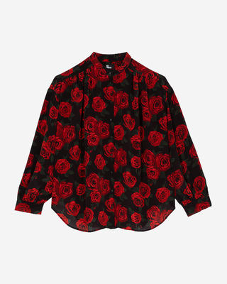 Loose-fitting black floral print shirt