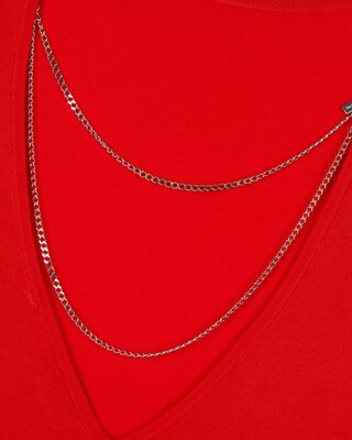 Mesh top with red chains