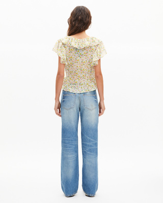 White floral print ruffled top