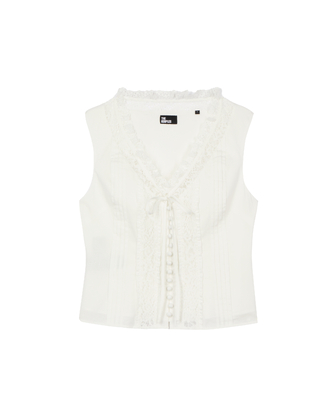 Cotton top with ecru lace inlay