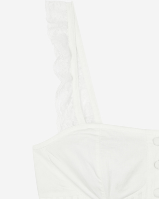 Ecru cotton top with ruffled lace straps