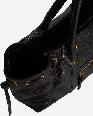 Brown grained leather shopper bag