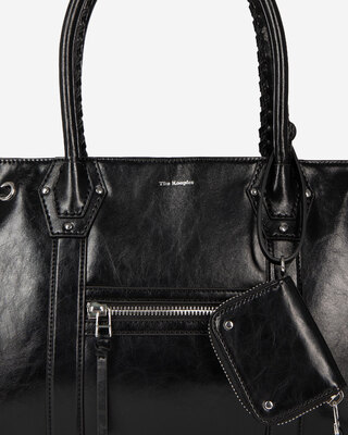 Black recycled leather tote bag