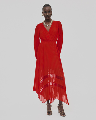 Red pleated long dress