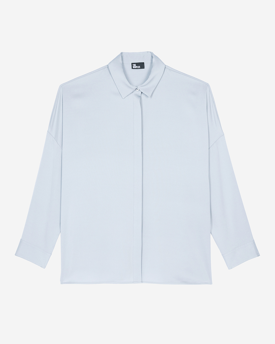 Chemise ample en soie bleue