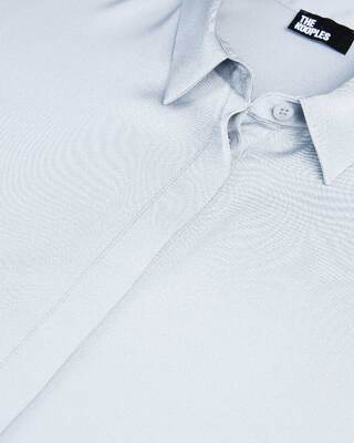 Chemise ample en soie bleue