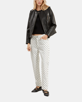 Jean slim à pois beige
