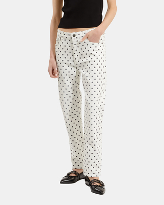 Jean slim à pois beige