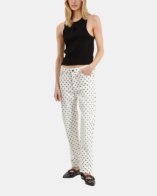 Jean slim à pois beige
