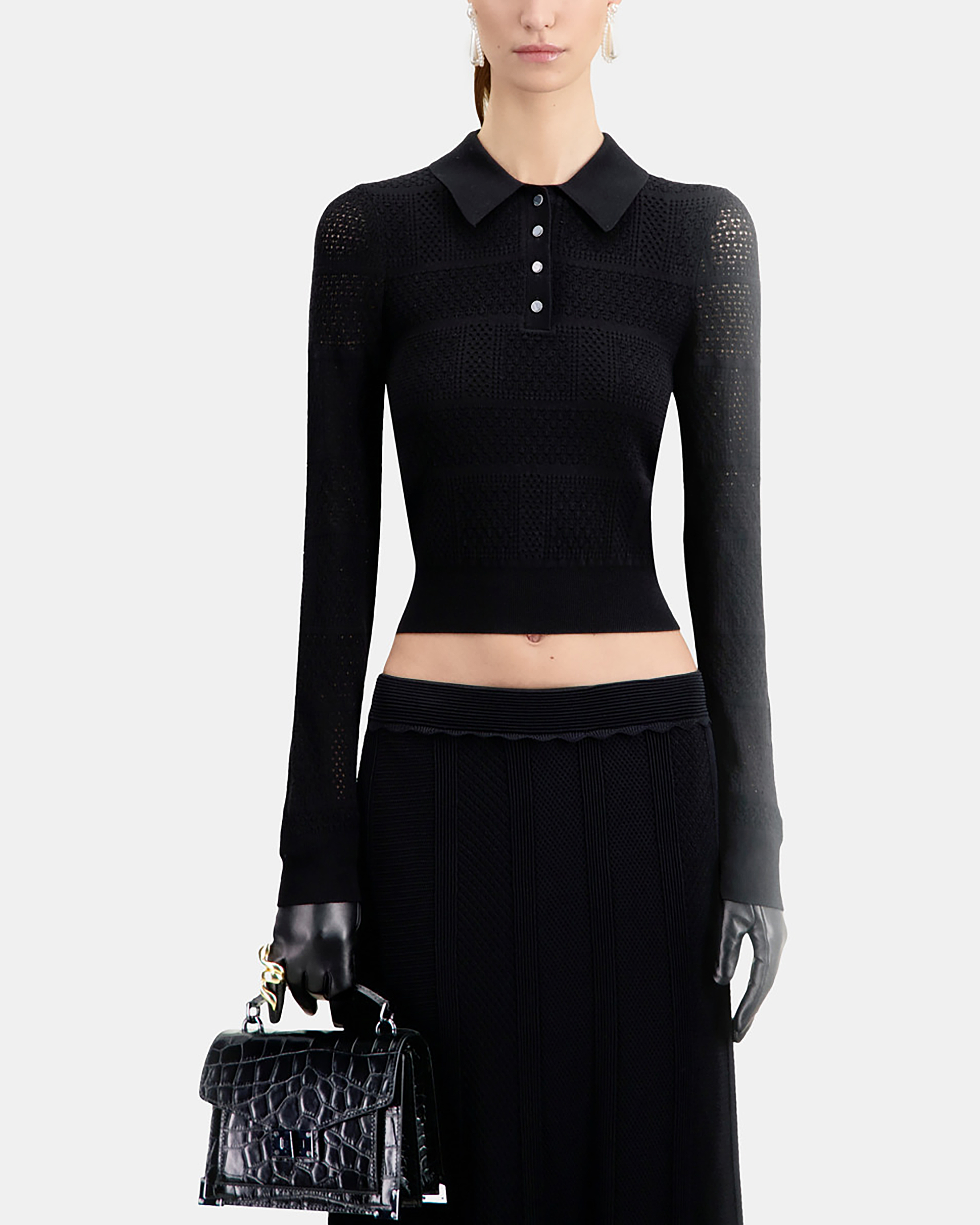 Polo en maille ajourée noir