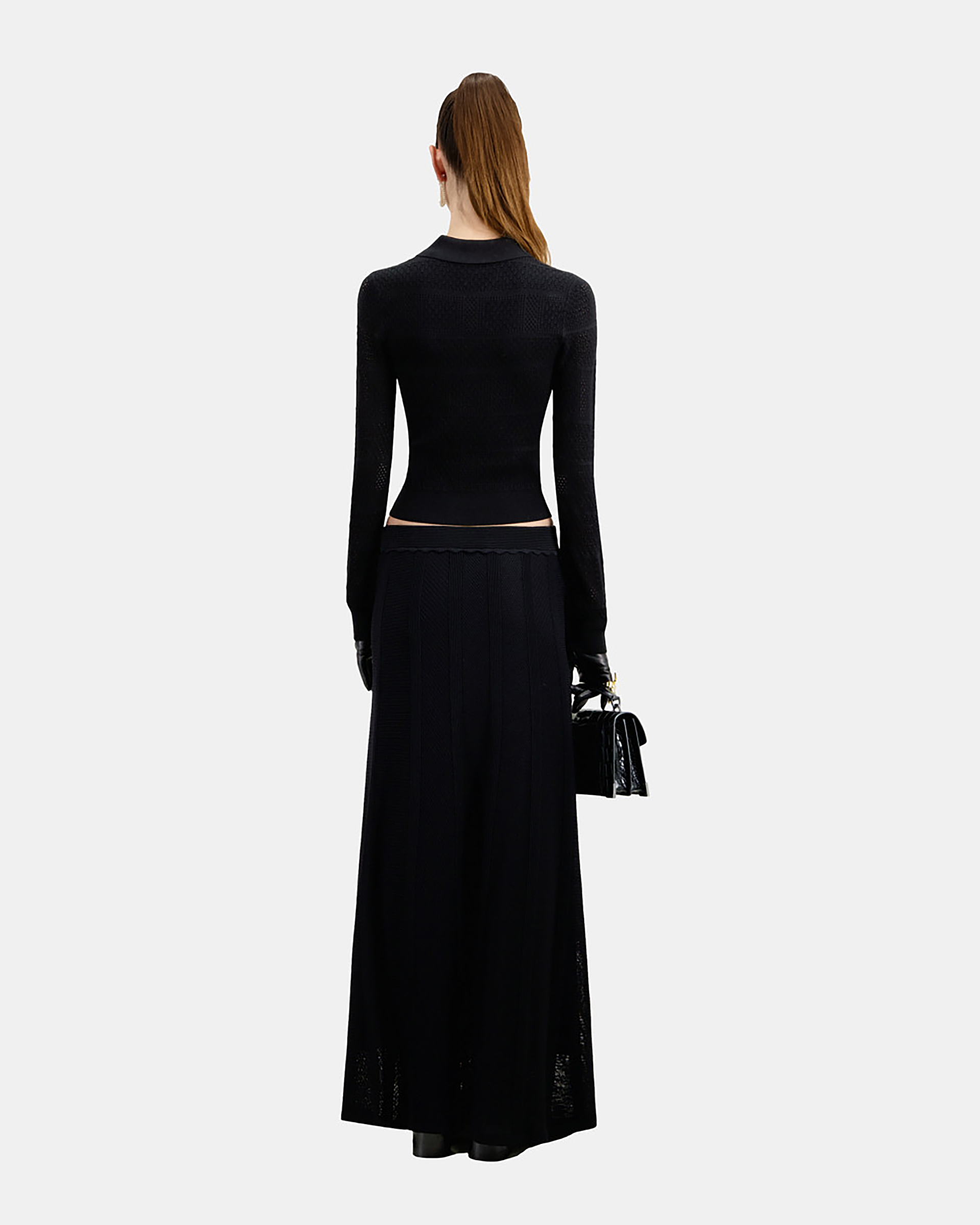 Polo en maille ajourée noir