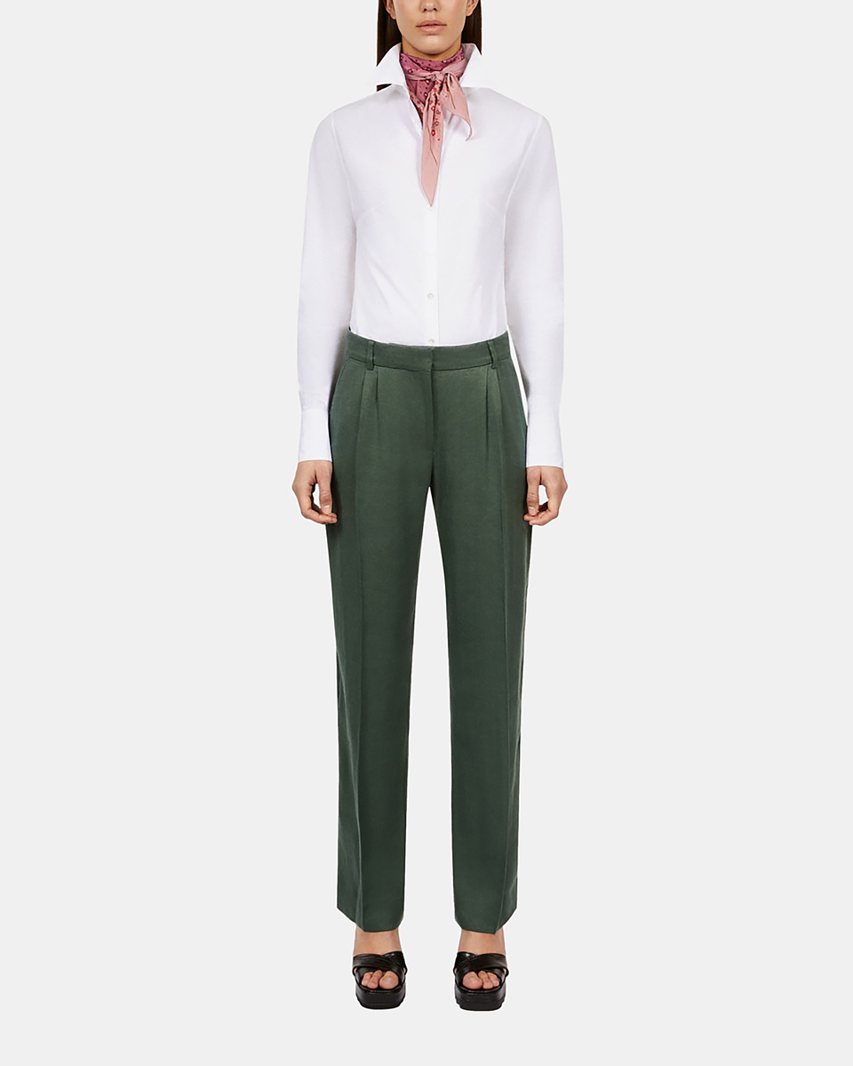 Pantalon tailleur en soie vert