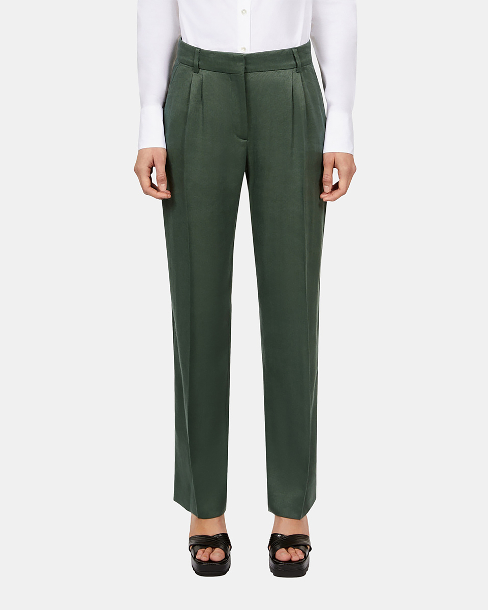 Pantalon tailleur en soie vert
