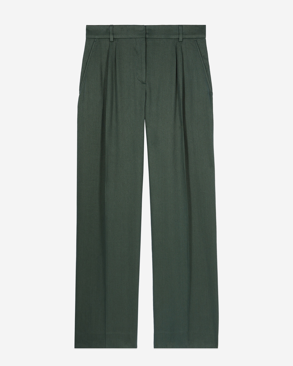 Pantalon tailleur en soie vert