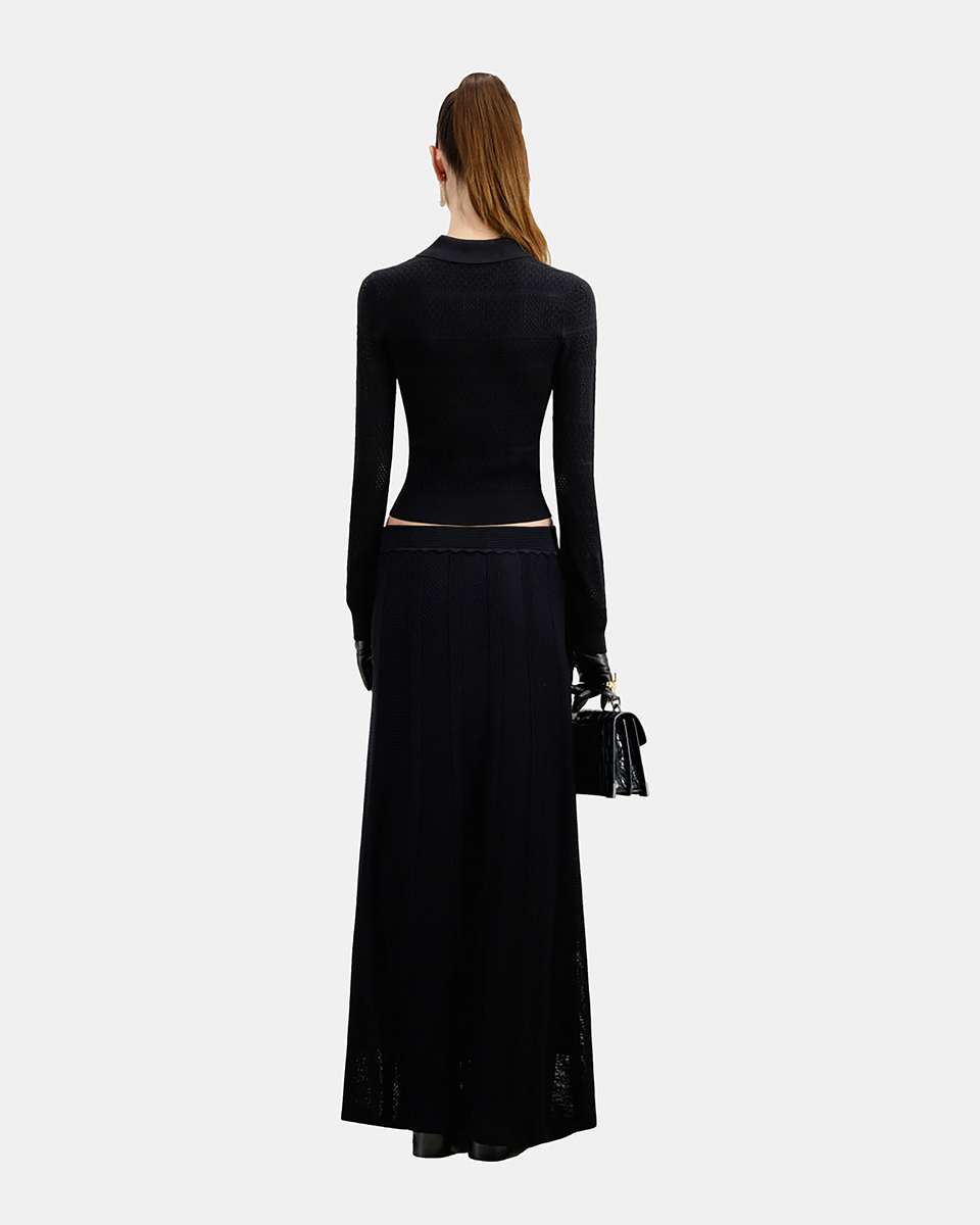 Polo en maille ajourée noir