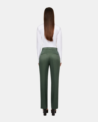 Pantalon tailleur en soie vert