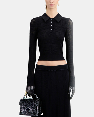 Polo en maille ajourée noir
