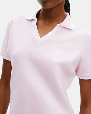 Polo col V rose pâle