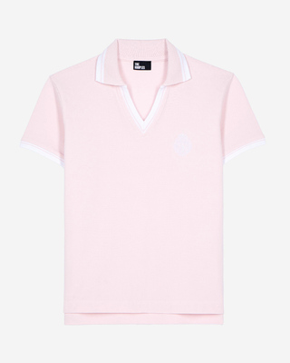 Polo col V rose pâle