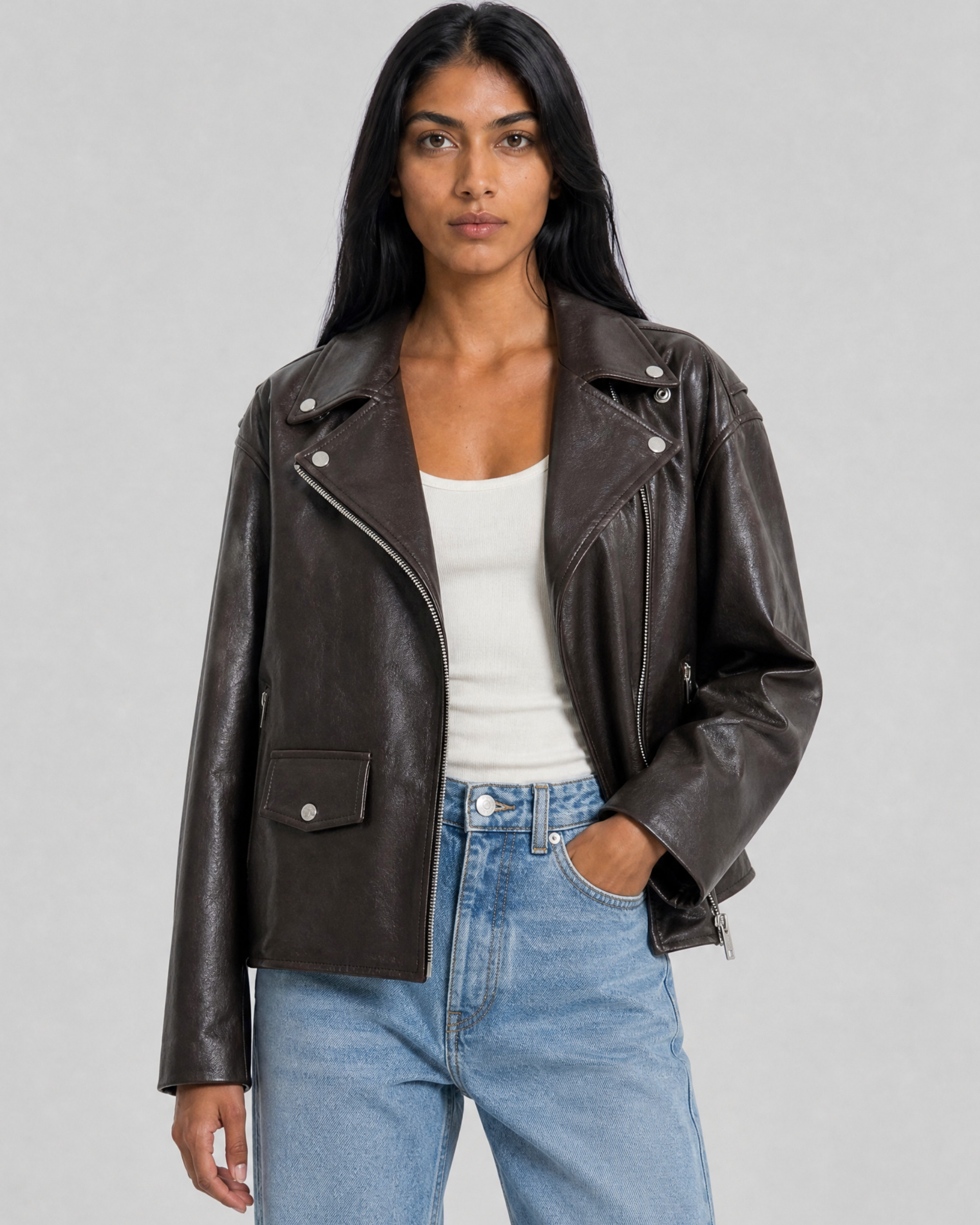 Blouson en cuir marron