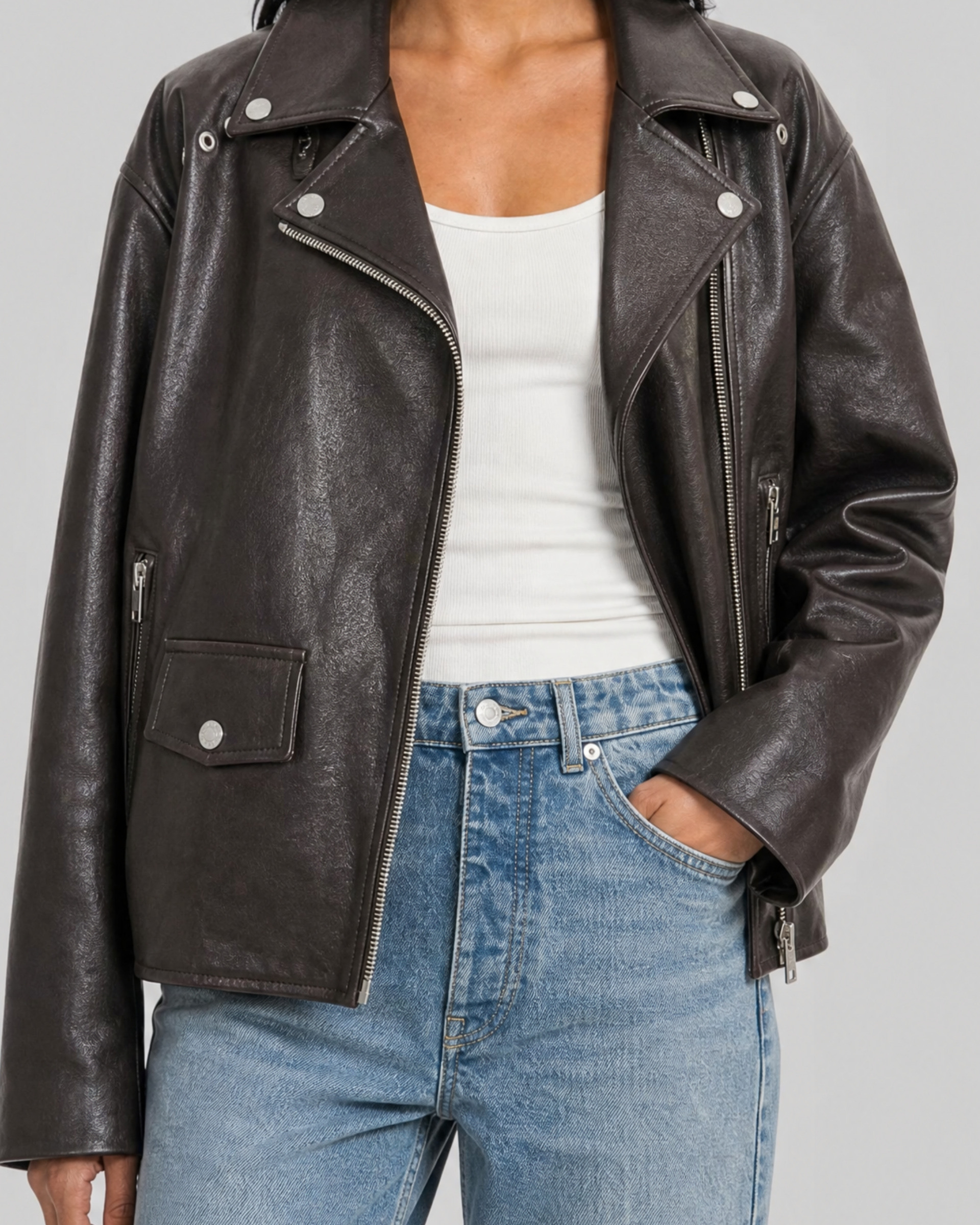 Blouson en cuir marron