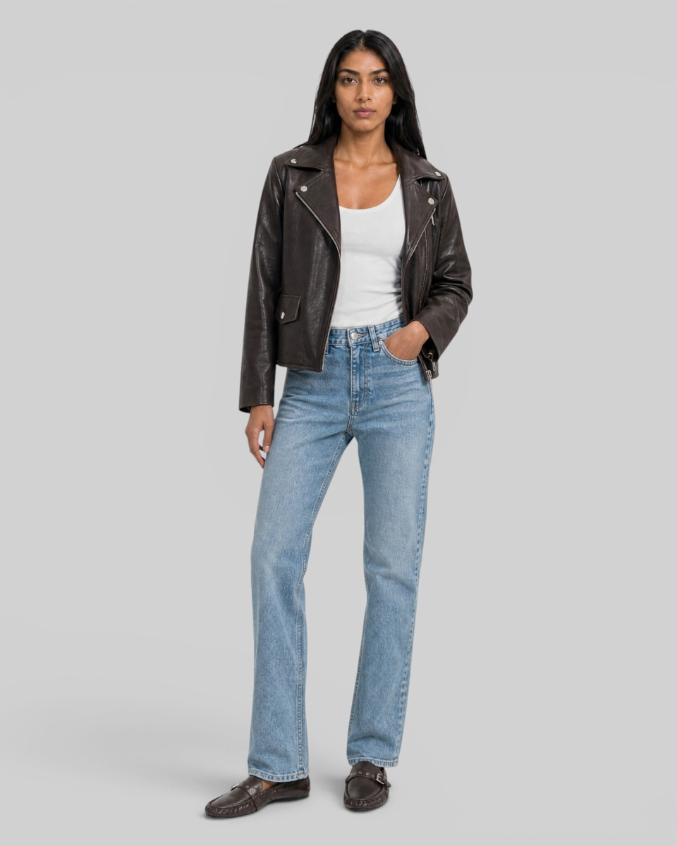 Blouson en cuir marron
