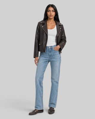 Blouson en cuir marron