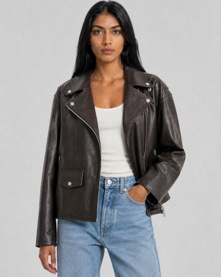 Blouson en cuir marron