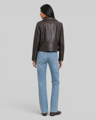 Blouson en cuir marron