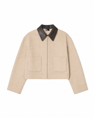 Blouson en laine double face col cuir beige