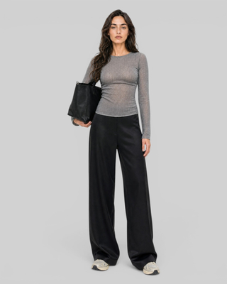 Top en laine m&eacute;lang&eacute;e gris anthracite