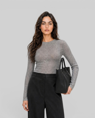 Top en laine m&eacute;lang&eacute;e gris anthracite