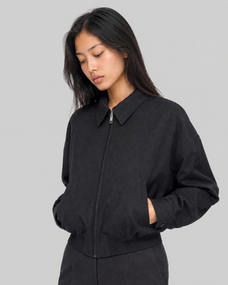 Blouson en laine m&eacute;lang&eacute;e noir