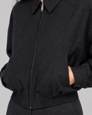 Blouson en laine m&eacute;lang&eacute;e noir
