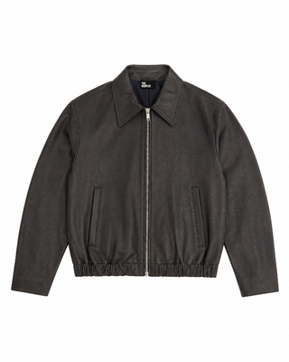 Blouson zipp&eacute; en cuir marron